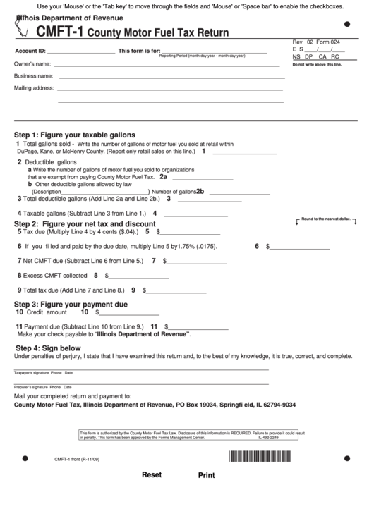 Fillable Form Cmft-1 - County Motor Fuel Tax Return Printable pdf