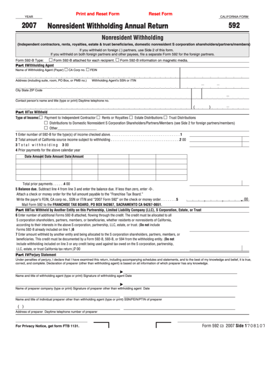 california-form-592-nonresident-withholding-annual-return-2007