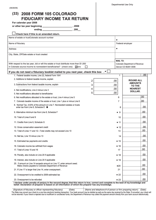 2008 Form 105 - Colorado Fiduciary Income Tax Return Form Printable pdf