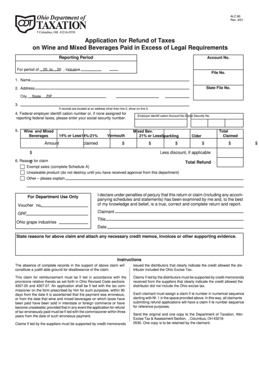 Application Form For Refund Of Taxes Printable pdf