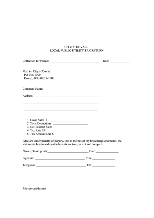 Local Public Utility Tax Return Form Printable pdf
