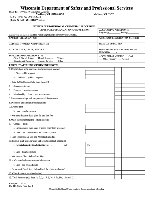 Form 308 - Charitable Organization Annual Report Printable pdf