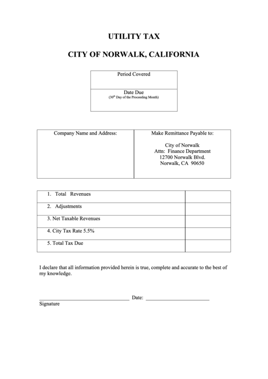 Utility Tax Form California Printable pdf