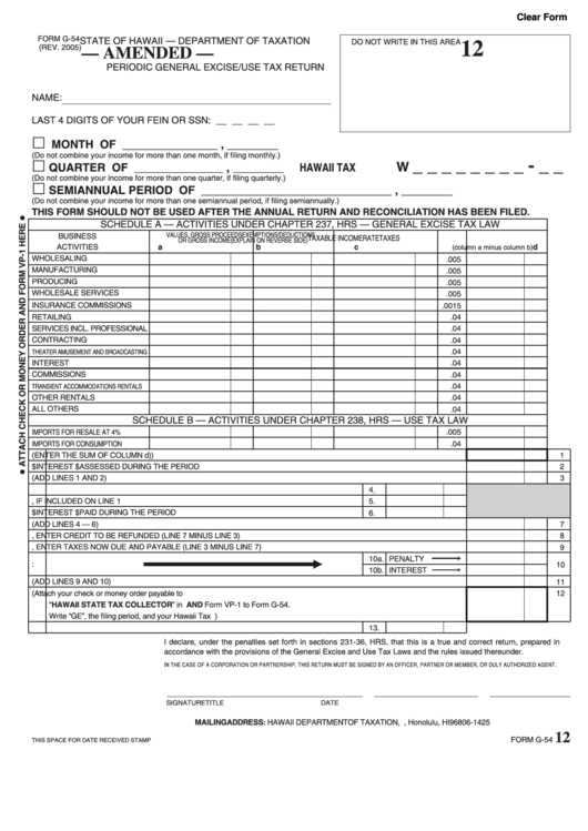 Form G-54 - Periodic General Excise/use Tax Return - 2000