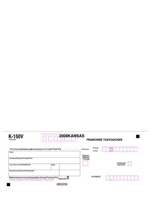 Form K-150v - Franchise Tax Voucher 2009 Printable pdf