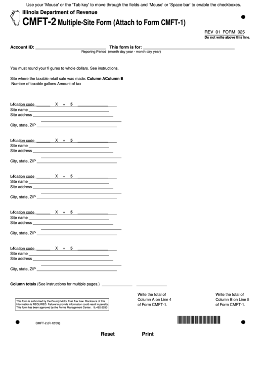 Fillable Form Cmft-2 Multiple-Site Form (Attach To Form Cmft-1) - 2009 Printable pdf