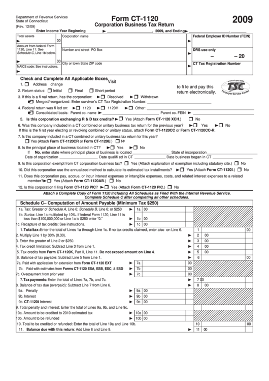 Form Ct-1120 - Corporation Business Tax Return - 2009 Printable pdf