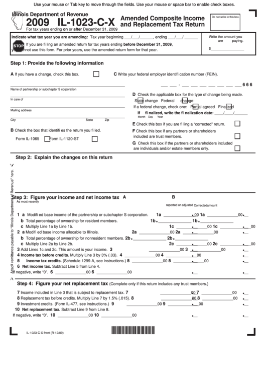 Fillable Form Il-1023-C-X - Amended Composite Income And Replacement Tax Return - 2009 Printable pdf