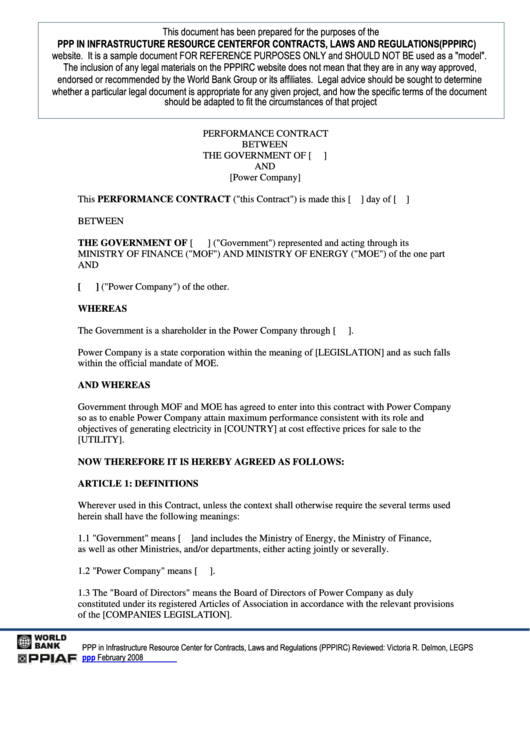 Employment Performance Contract Sample Template