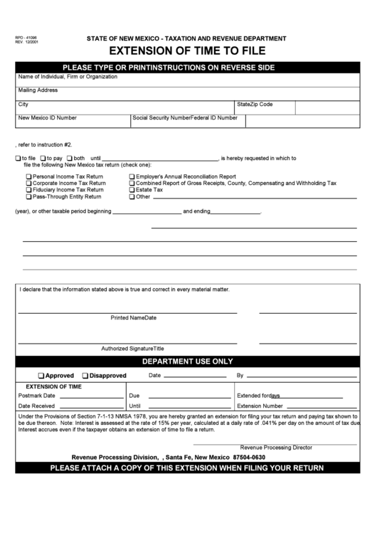 Rpd - 41096 Form - Extension Of Time To File Printable pdf