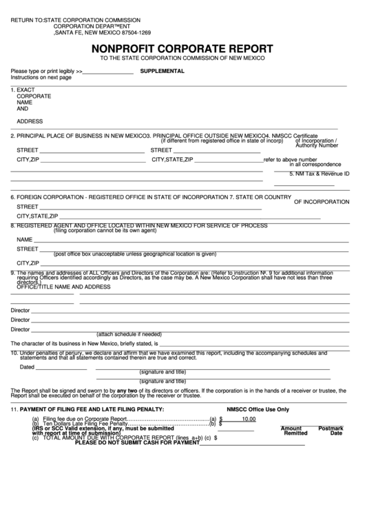 Nonprofit Corporate Report Form - New Mexico Printable pdf