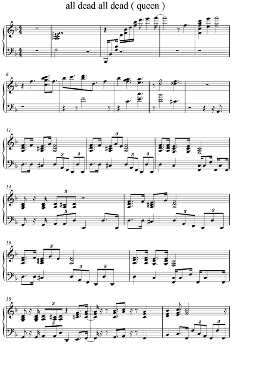 All Dead All Dead (Queen ) Piano Sheet Music Printable pdf