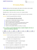 8 Comma Rules Punctuation Worksheet