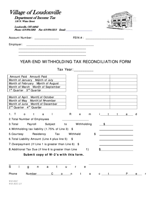 Year-End Withholding Tax Reconciliation Form - Ohio Department Of Income Tax Printable pdf