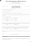 Limited Liability Company Certificate Of Organization Form - The Commonwealth Of Massachusetts