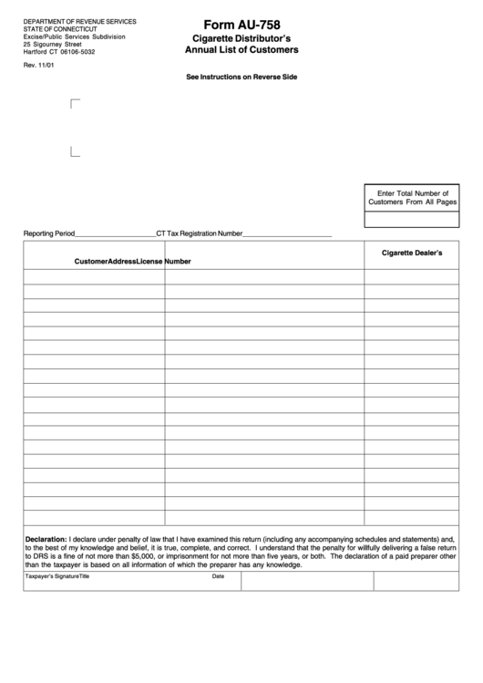 Form Au-758 - Cigarette Distributor