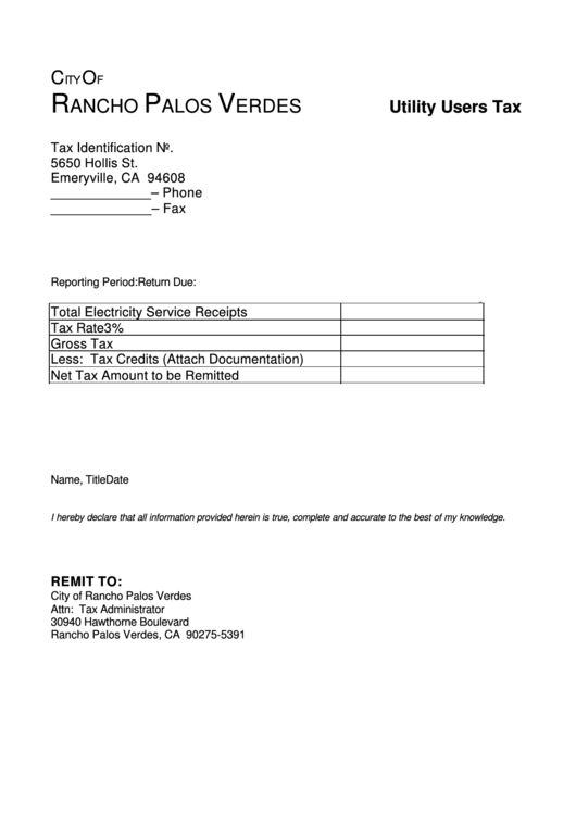 Utility Users Tax Form California Printable pdf