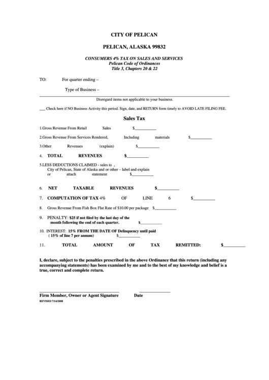 Consumers 4% Tax On Sales And Services Form Alaska Printable pdf