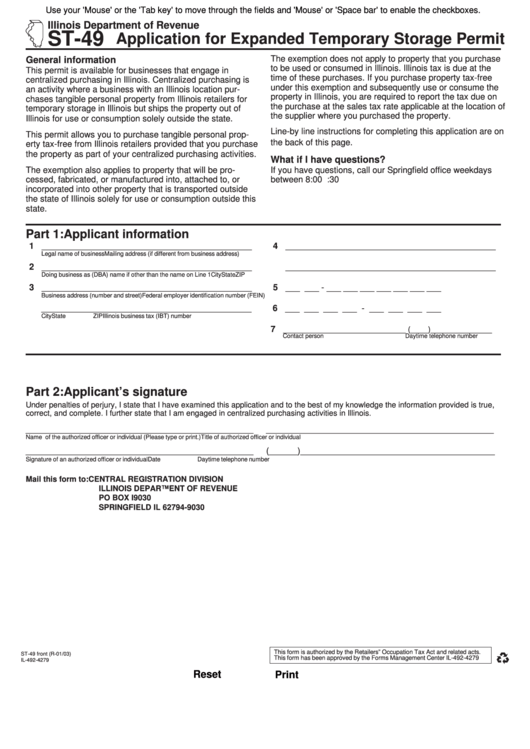 Fillable Form St-49 - Application For Expanded Temporary Storage Permit - 2003 Printable pdf
