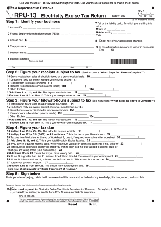 Fillable Form Rpu-13 - Electricity Excise Tax Return - 2010 Printable pdf