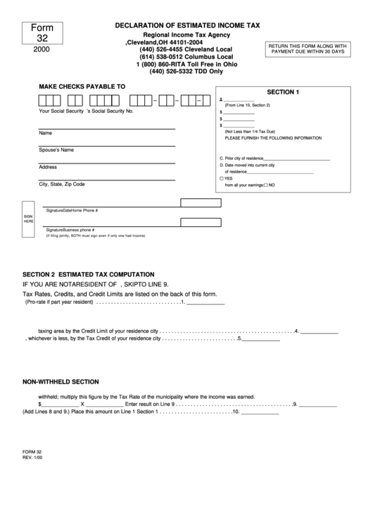 Form 32 Declaration Of Estimated Tax 2000 printable pdf download