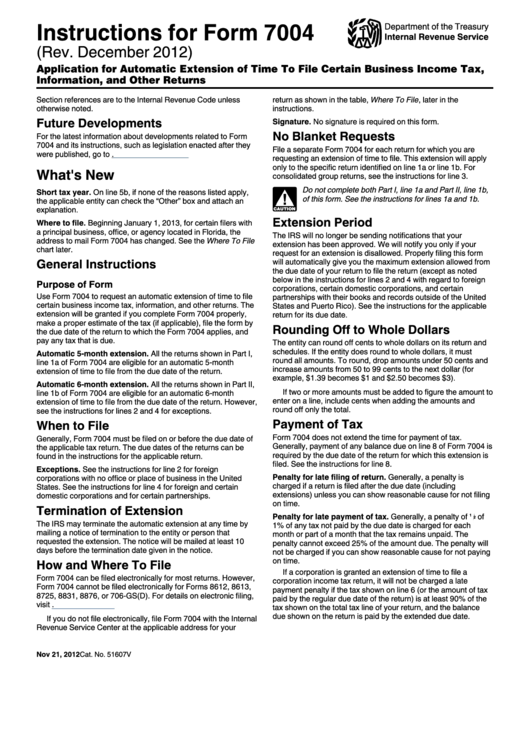 Instructions For Form 7004 (Rev. December 2012) Printable pdf