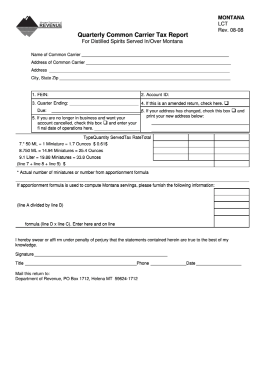Form Lct - Quarterly Common Carrier Tax Report 2008 Printable pdf