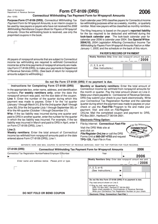 Form Ct-8109 (drs) - Connecticut Withholding Tax Payment Form For Nonpayroll Amounts