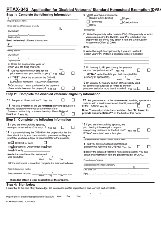 Form Ptax-342 - Application For Disabled Veterans
