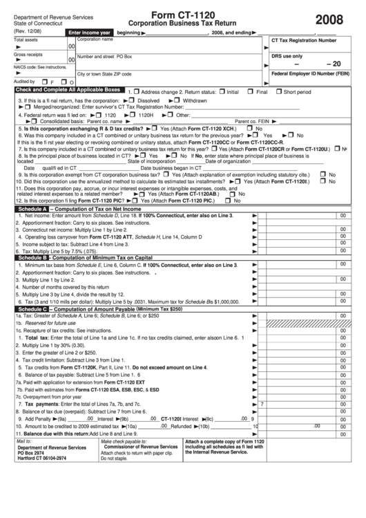 Form Ct-1120 - Corporation Business Tax Return - 2008 Printable pdf
