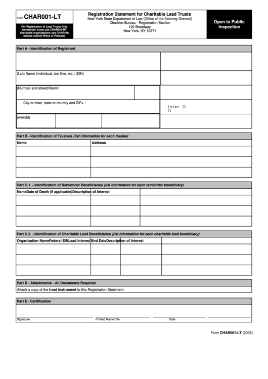 Form Char001-Lt - Registration Statement For Charitable Lead Trusts Printable pdf