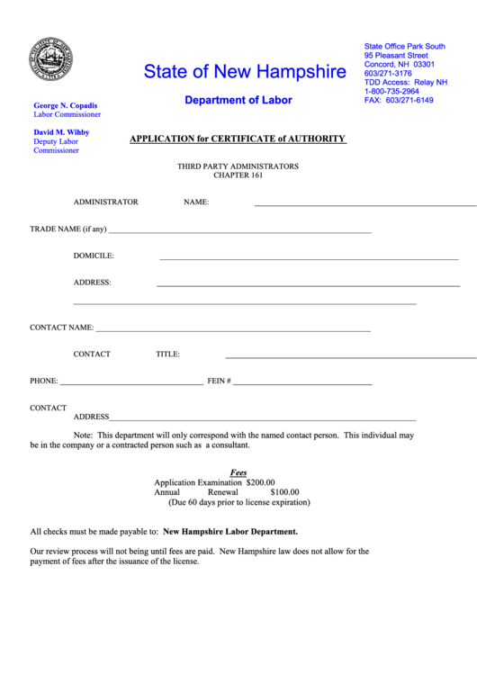 Application For Certificate Of Authority Form Printable pdf