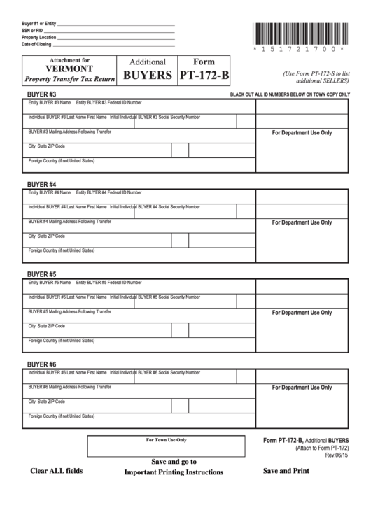 Fillable Form Pt-172-B - Property Transfer Tax Return Printable pdf