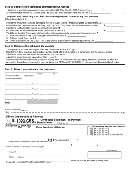 Fillable Form Il-1023-Ces - Composite Estimated Tax Payment For Partners And Shareholders (12/08) Printable pdf
