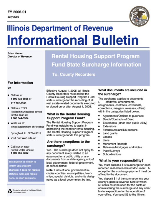Fy 2006-01 - Informational Bulletin Template - Illinois Department Of Revenue Printable pdf