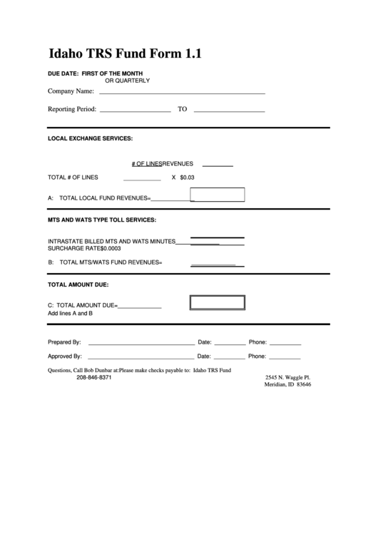 Idaho Trs Fund Form 1.1 Printable pdf