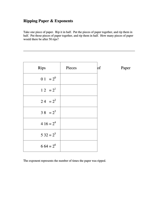 Ripping Paper & Exponents Worksheet Printable pdf