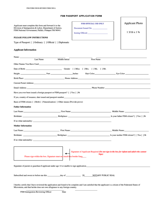Fsm Passport Application Form - Federated States Of Micronesia ...
