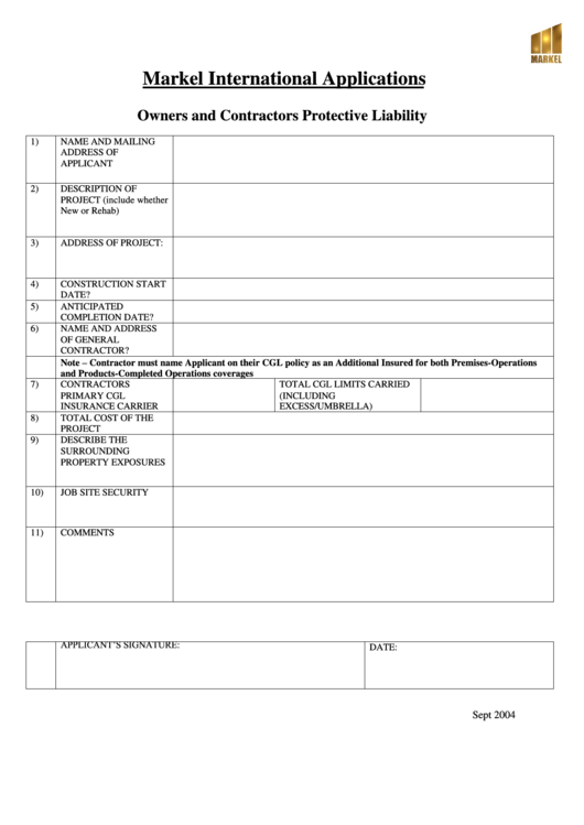 Owners And Contractors Protective Liability Form Printable pdf