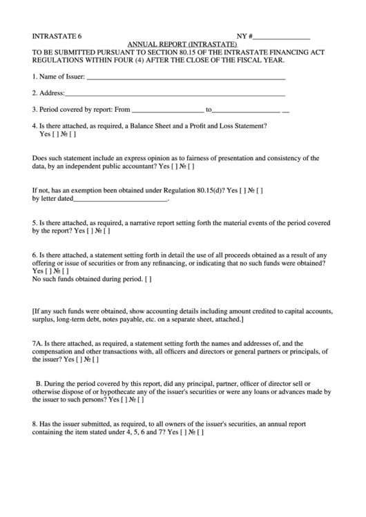 Annual Report Form (Intrastate) - New York State Department Of Law Printable pdf