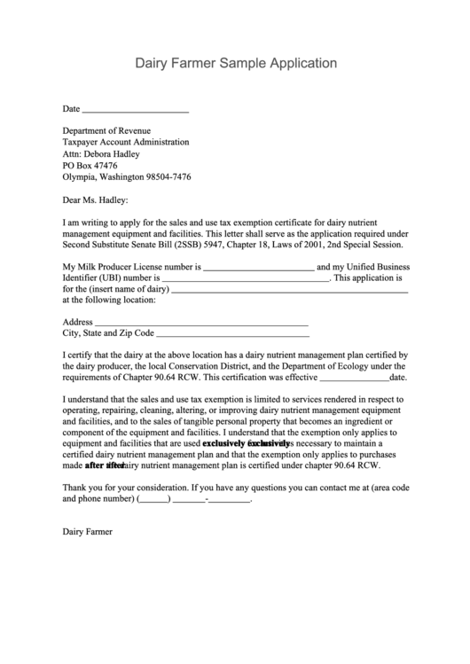 application letter to a dairy company