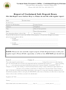 Report Of Unclaimed Safe Deposit Boxes Form - Vermont State Treasurer's Office