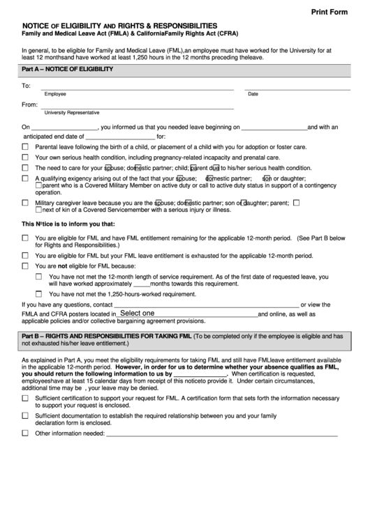 Fmla Notice Of Eligibility Fillable Form Printable Forms Free Online