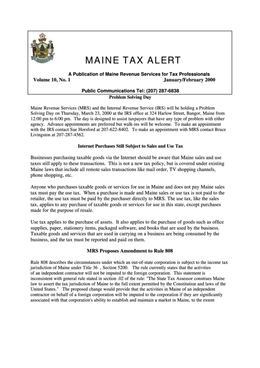 Form 2333c-Me - 2000 Withholding Tax And Unemployment Contribution Form - Order Form - Maine Revenue Services Printable pdf