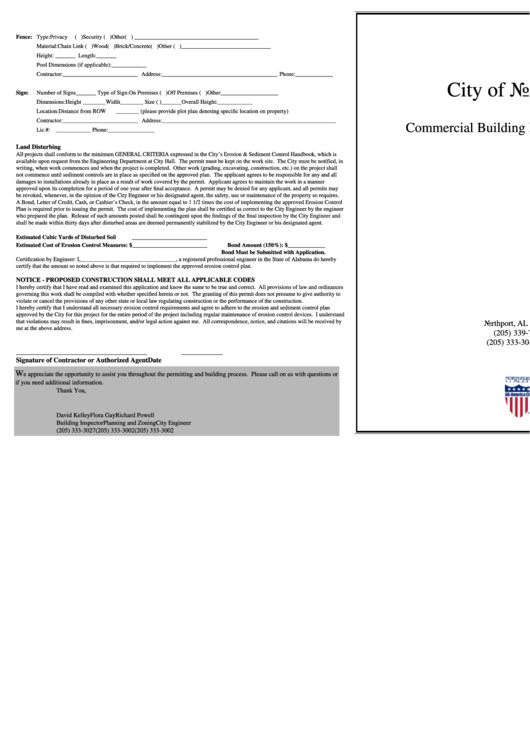 Fillable Commercial Building Permit Application Form - City Of Northport Printable pdf
