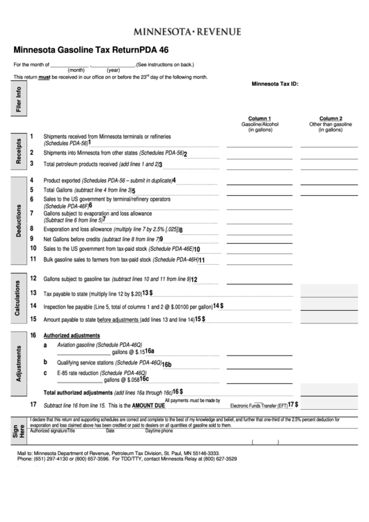 Form Pda-46 - Minnesota Gasoline Tax Return Printable pdf