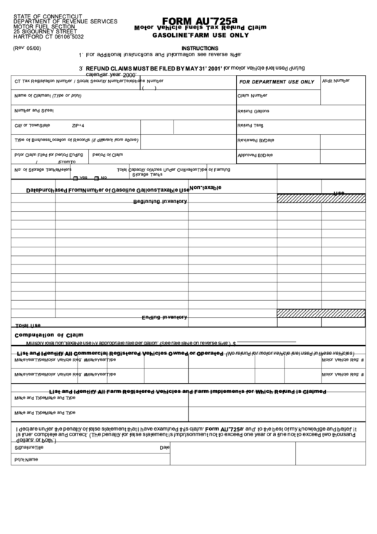 Form Au-725a - Motor Vehicle Fuels Tax Refund Claim Form 2000 Printable pdf