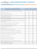Safety Inspection Checklist Template - Restaurant Printable pdf