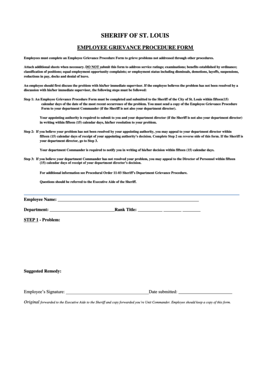 Employee Grievance Procedure Form Printable pdf