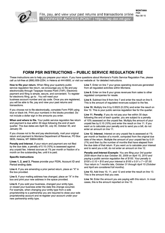 Fillable Form Psr - Public Service Regulation Fee Printable pdf